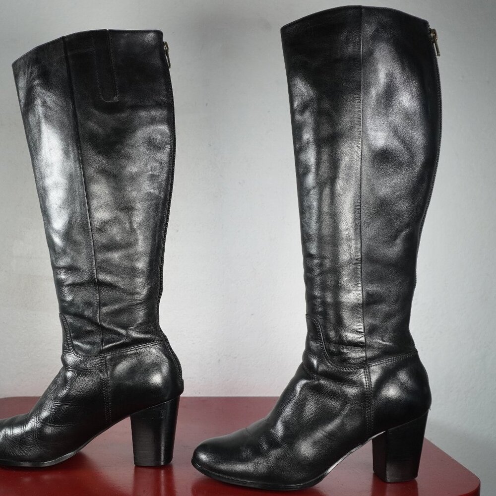 Women's Cole Haan Black Leather Knee High Heel Tall Long Fashion Boots 7.5